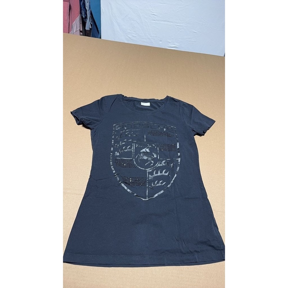 Porsche Driver's Selection Black Logo T-Shirt Studded Crest M WAPT07XXX0E